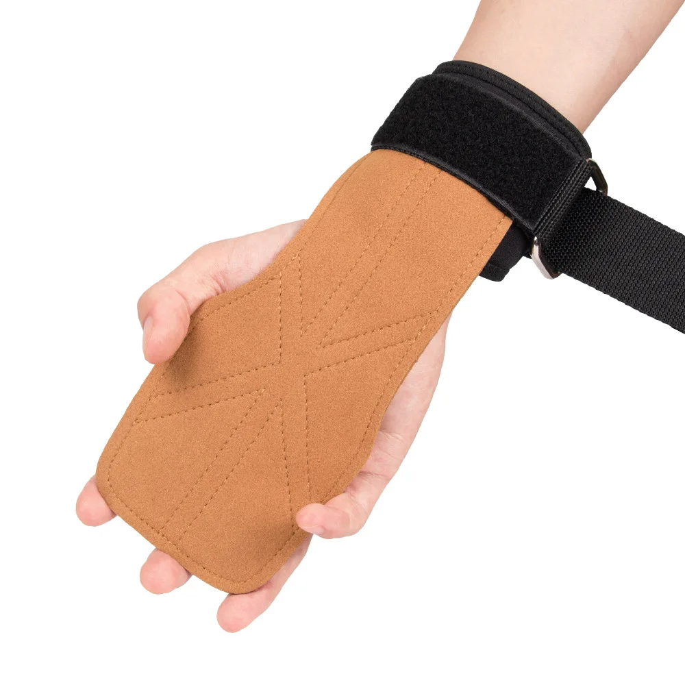 Adjustable Non-Slip Weight Lifting Grips Cowhide Leather Palm Pads For Deadlifts Pull-ups Wrist Wrap Gloves