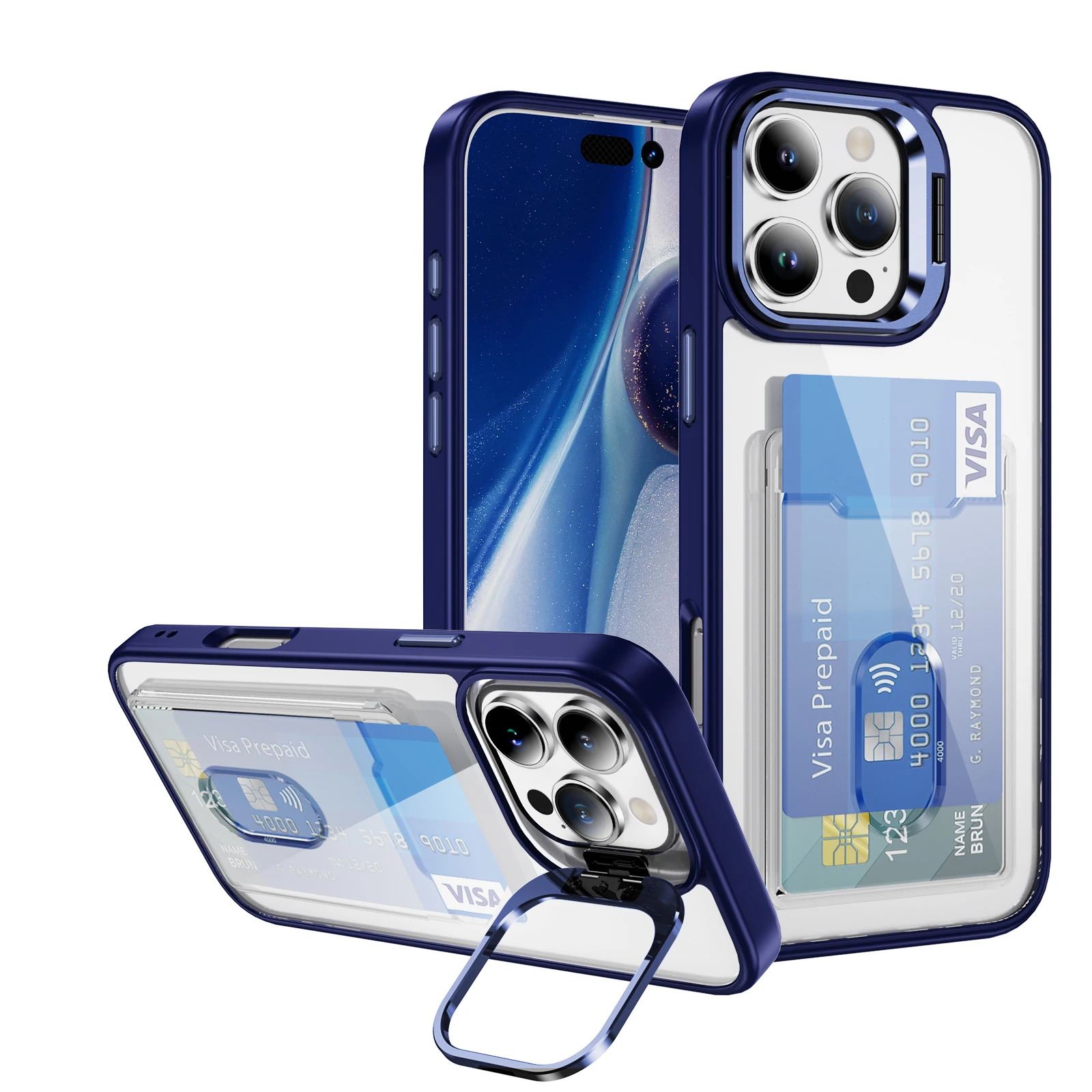 New for iPhone 16 Transparent case with card clip function can insert two cards For iPhone