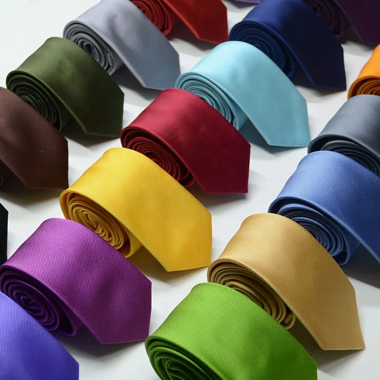 Top quality 21 colors cheap 6cm popular neck ties slim stock polyester solid skinny mens ties necktie