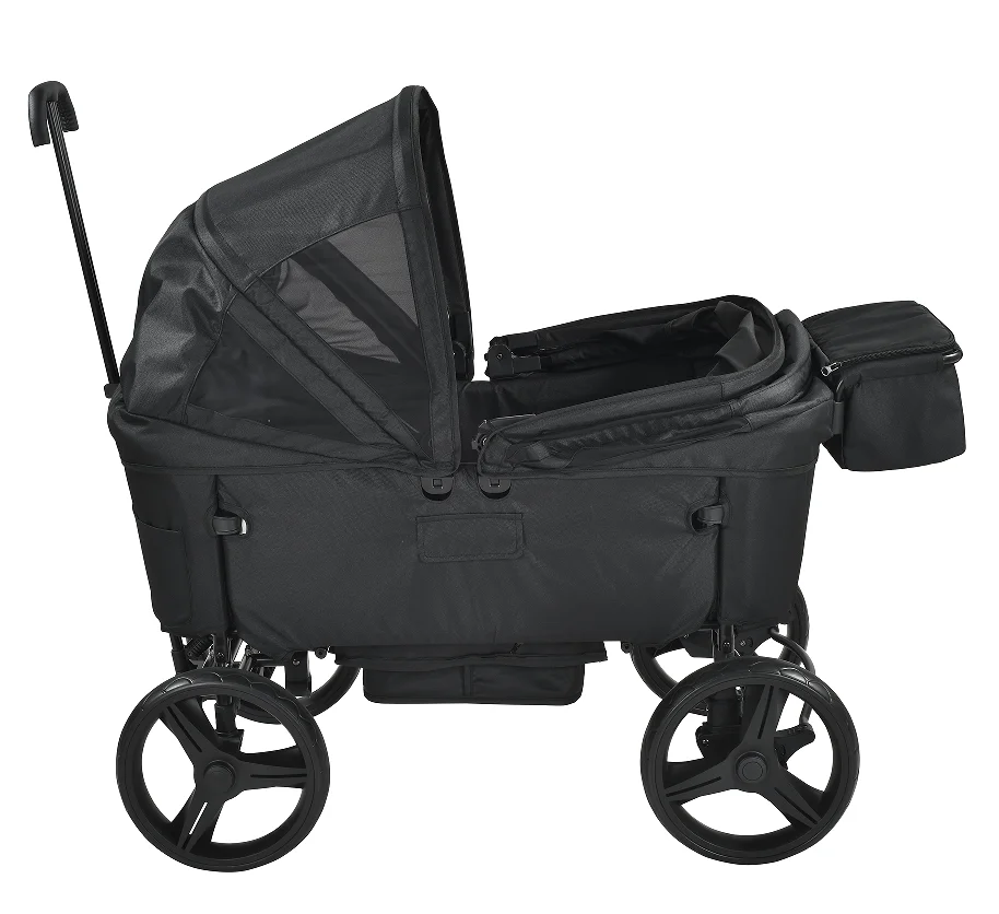Black Collapsible Wagon Outdoors Multi-function Suitable Folding Camping Trolley Cart For Infant Babies