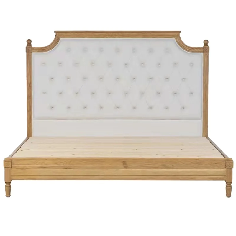 Hotel European Fabric Antique French Country Style Carved Low Solid Wood King Queen Carved Low Platform Bed Frame Linen