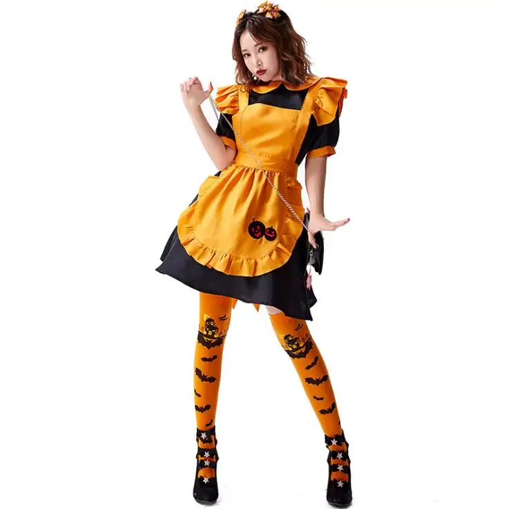 Halloween dress cosplay clothes mother and daughter Costume for Birthday Christmas party Pumpkin maid dress