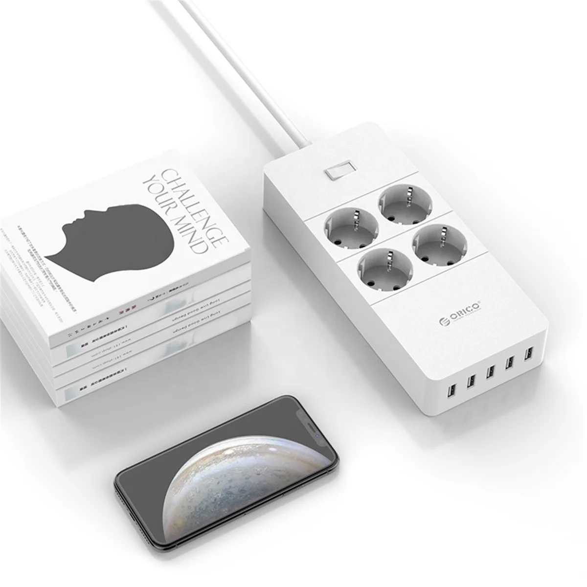 ORICO Bulk 110V 10A Surge Protection 4 AC EU Outlet Power Strip With 5 USB Ports HPC-4A5U-V1-EU