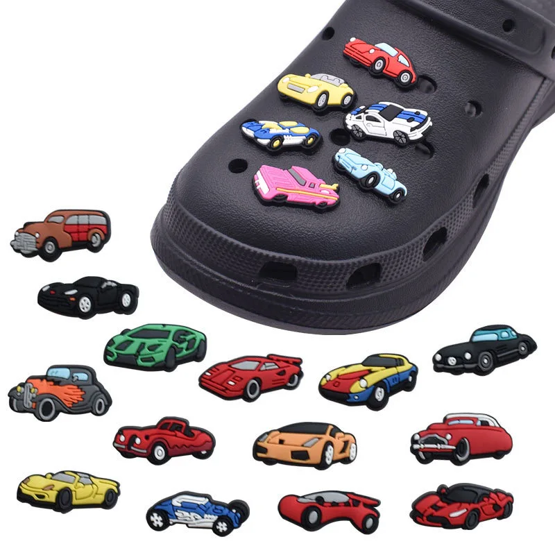 Wholesale customized car charm racing truck red sports car yellow car charm soft PVC shoe decoration