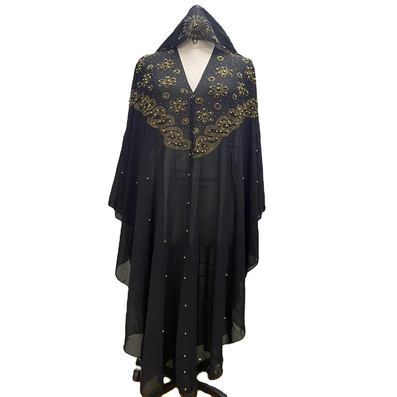 Super Size Chiffon Djellaba Dress Beading Embroidery Muslim Kimono Abaya Cardigan Dubai 2022 Turkish Kaftan Moroccan Boubou