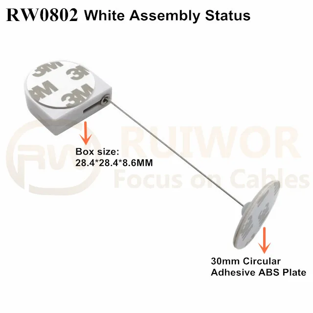 RUIWOR RW0802 D-shaped Mini Anti Theft Extension Cord Reel Plus Dia 30mm Circular Adhesive ABS Plate for Store Retail Security
