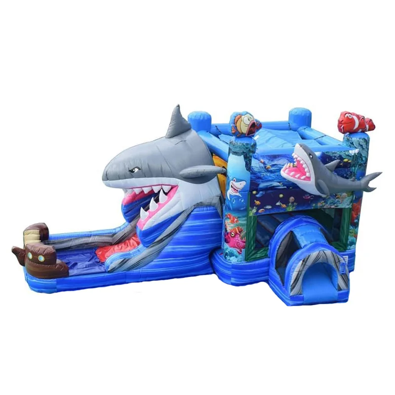 commercial shark attack bounce house combo inflatable bounce house water slide wet or dry combo jumping castle for sale