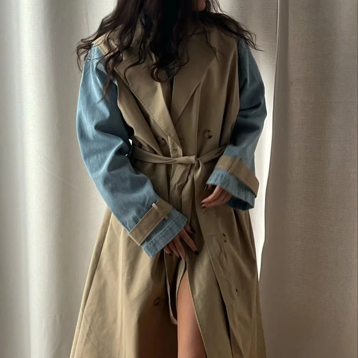 Женский Длинный плащ-Тренч с воротником-баржа 2024-осень