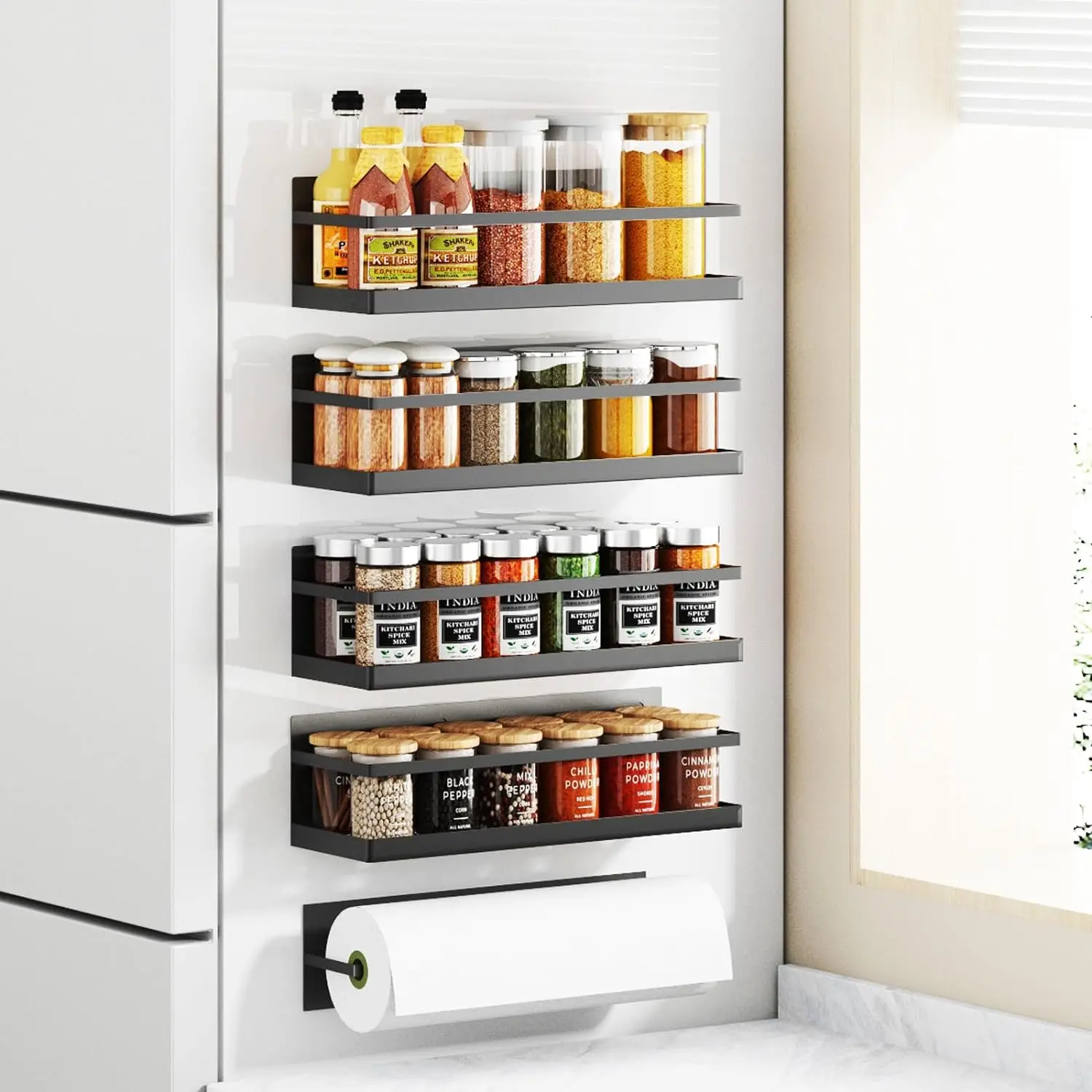 Magnetic Spice Rack For Refrigerator Magnetic Fridge Shelf With Towel Racks Set Of 6