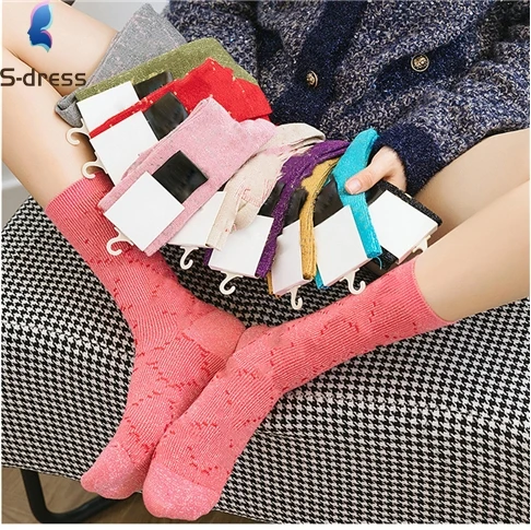 2023 Socks Factory Custom Logo Gg Glitter Socks Fashion Luxury Brand Designer Diamond Women G Socks In Syock