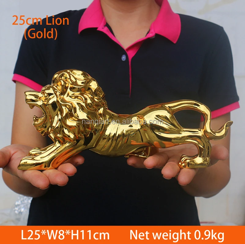 2024 New Arrival Handmade Resin Carton Animal Lions Statue Electroplated Gold Silvery Artificial Lifelike for Home Decoration