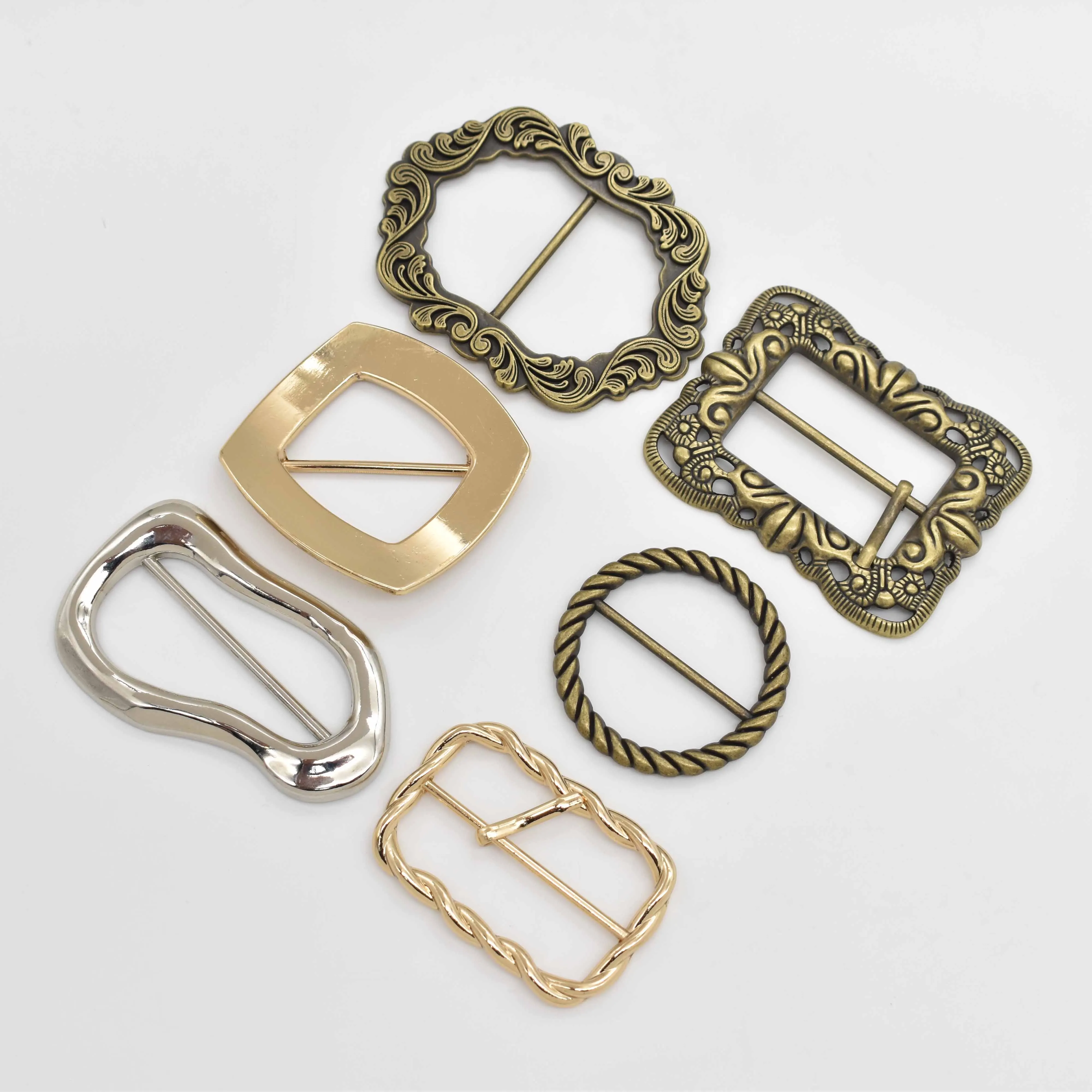 Various Luxury designer shape Pin Buckle In Stock Factory clothing metal garment buckle