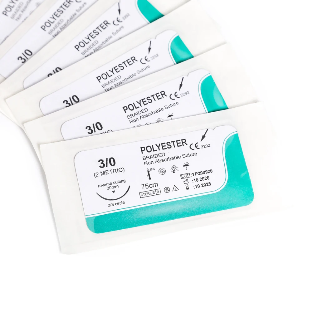 Disposable Surgical Silk Absorbable Polyglactin Pga Material Polyglycolic Acid Surgical Suture Thread With Needles