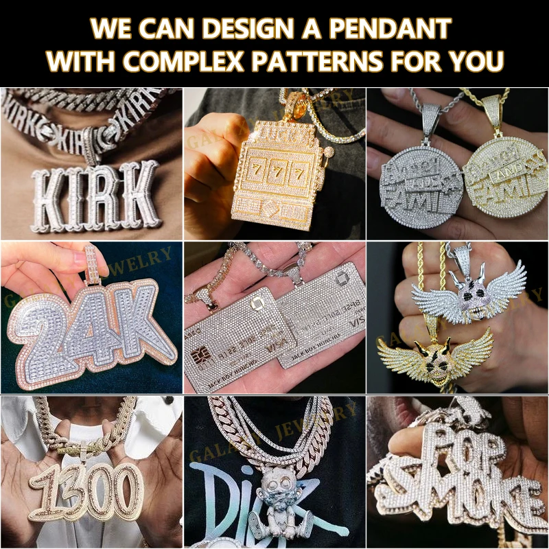 Hip Hop Double R Letter Baguette Diamond Vvs Moissanite 925 Silver Personalized Necklace Iced Out Custom Jewelry Chain Pendant
