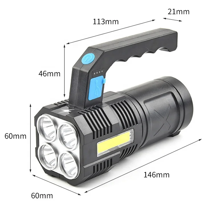 Super Bright Plastic Hand Hold Flashlight COB Side Floodlights Led Tactical Rechargeable Led Torches