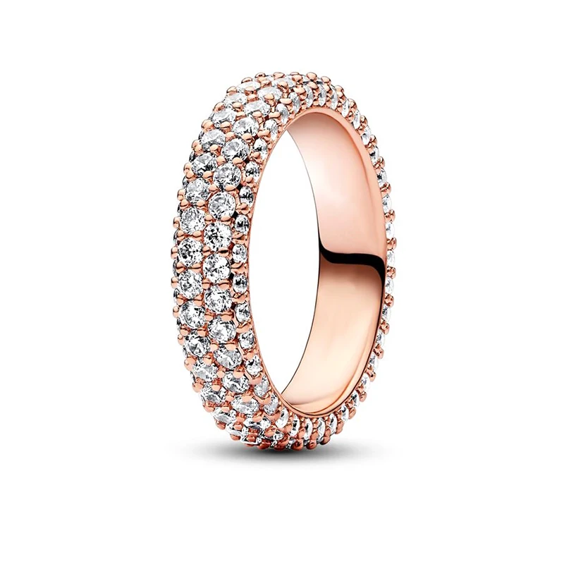 925 Sterling Silver Alternating Sparkling Band ME Pyramids Bowknot Timeless Pave Double-row Rose Gold Rings Original Pan Jewelry