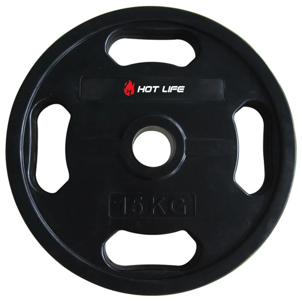 Hot Life Exercise Bodybuilding Custom Logo Black Rubber Coated Weightlifting Weight Plates Gym Equipment Barbell Plate
