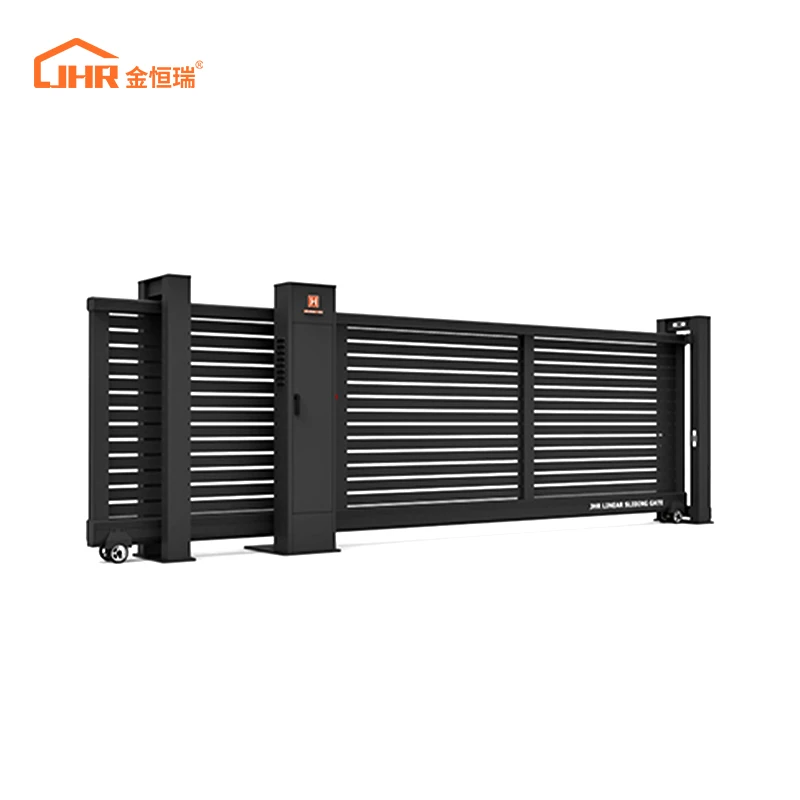 JHR METAL New Design Customized Aluminium Outdoor Slat Sliding Gate Automatic Entry Black Residential Decorative Laser Cut Gate