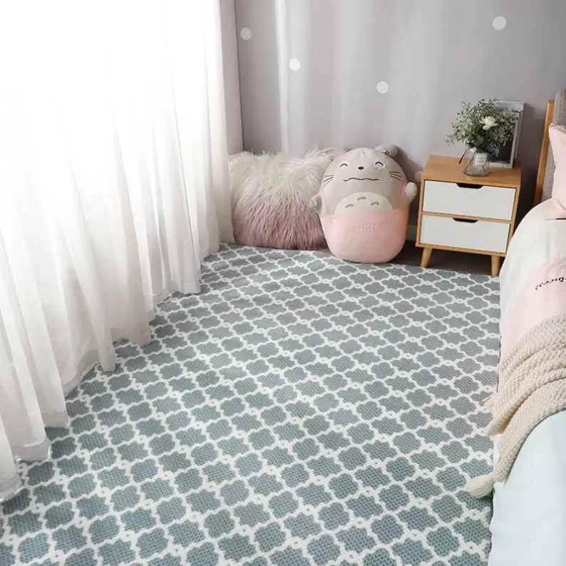 Girl Bedroom Carpet for Children Modern Lattice Living Room Large Rugs Decoration Teenager Green Blue Pink Kids Mat On The Floor