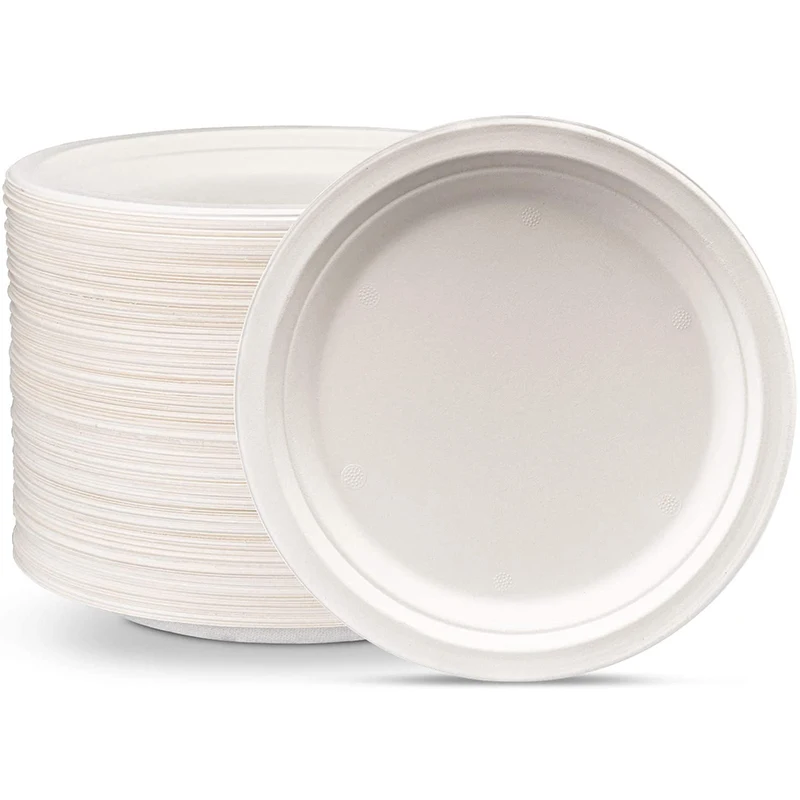 9 Inch Round Disposable Tableware Sugarcane Bagasse Pulp Paper Party Plate Compostable 100% Biodegradable Plates
