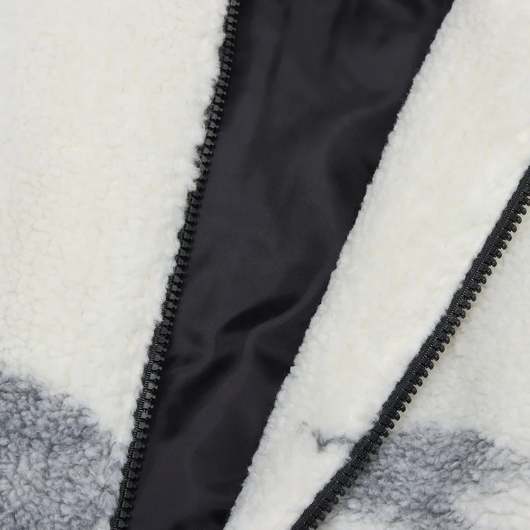 Tie-Dye Sherpa Jacket Mens Streetwear Loose Stand Collar Quilted Jackets Winter Casual Fleece Men