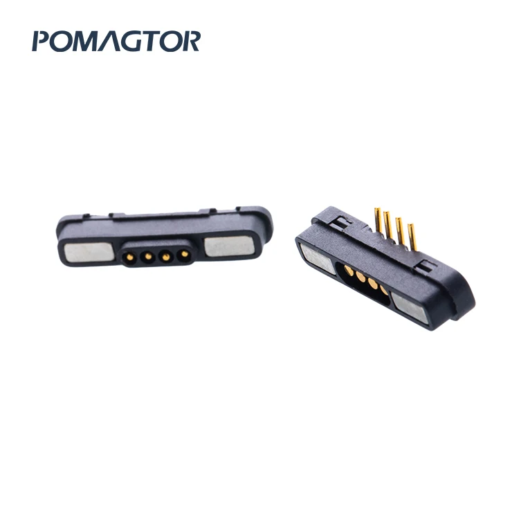 Pogo Waterproof Rectangular Type Magnetic Connector Pomagtor 4 Pin Black Brass Manufacturer USB Customized Ip67 PE Bag Durable