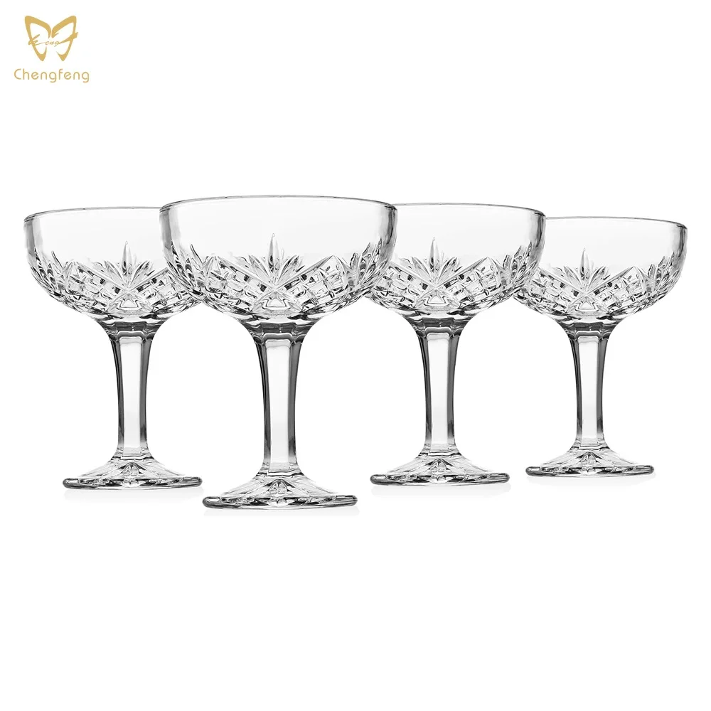 6 oz Crystal Champagne Coupe Cocktail Glass Parties Celebrations Hand Carved Drinking Glassware
