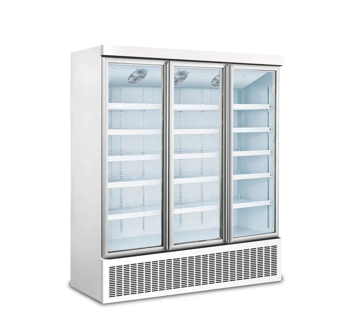 3 door beverage cooler supermarket commercial beverage refrigerated showcase