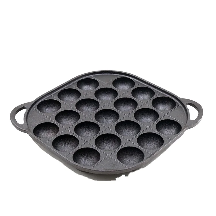 Hot Sale 25CM Bakeware Preseasoned Nonstick 21 Holes Cast Iron Takoyaki Plate Baking Pan Bakeware Octopus balls