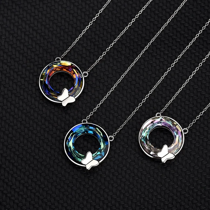 Charm Luxury Jewelry New Classic Elegant Magic Pendant Dainty Butterfly Crystal Silver Necklace Fine Jewelry