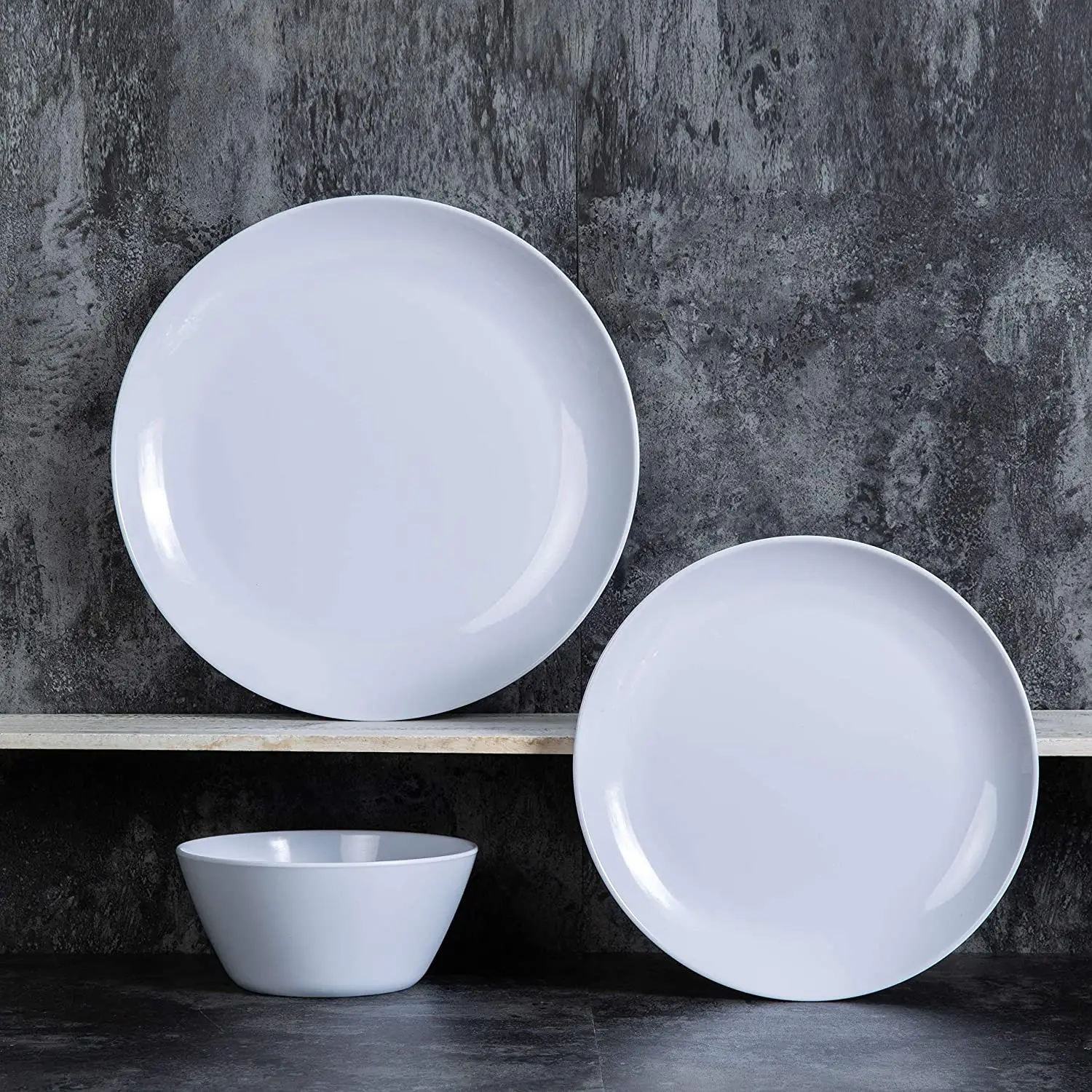New Arrival Pure White Melamine Dinnerware Set round Plastic Plate Dish BPA Free Light Weight and Unbreakable
