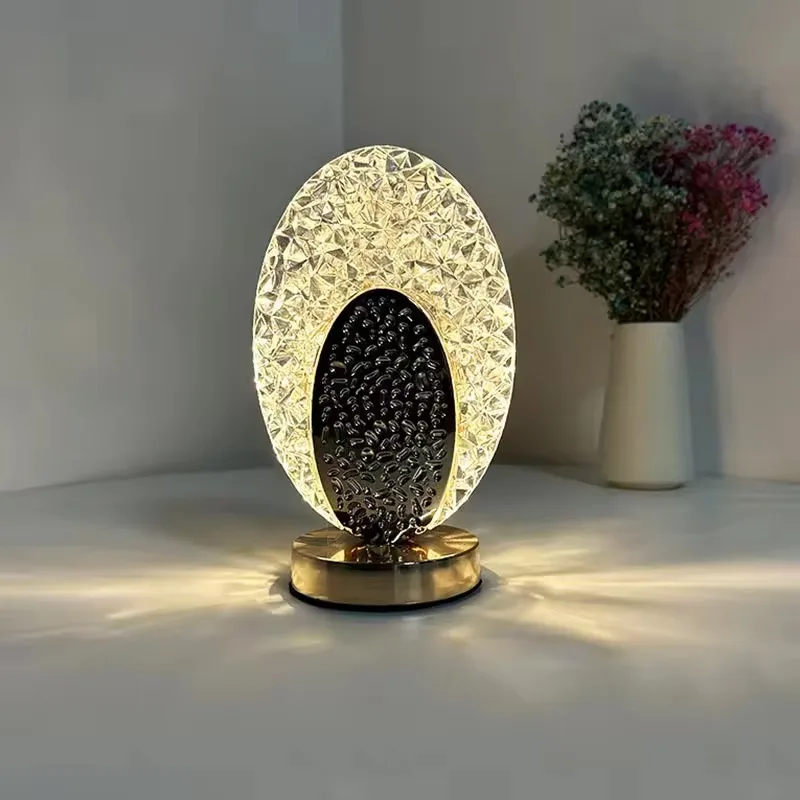 Modern Luxury Metal Crystal Home Decoration Night Light Touch U Disk Restaurant Battery Charging Cordless Battery Table Light