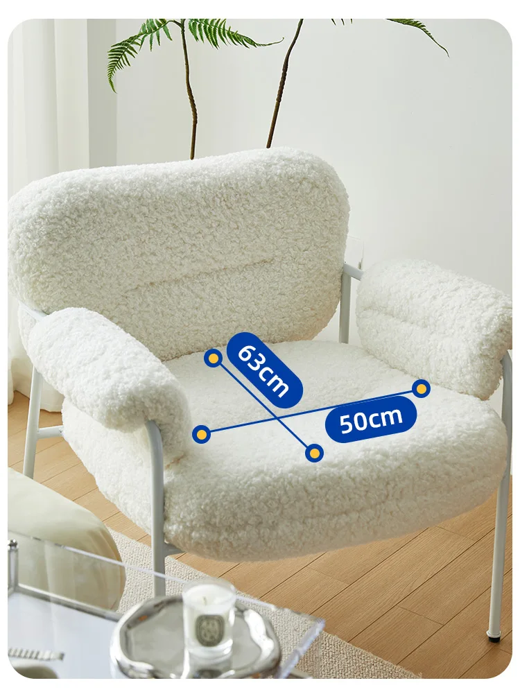 Nordic lounge leisure chair upholstery soft luxury artificial lamb wool metal leg single sofa for living bed room