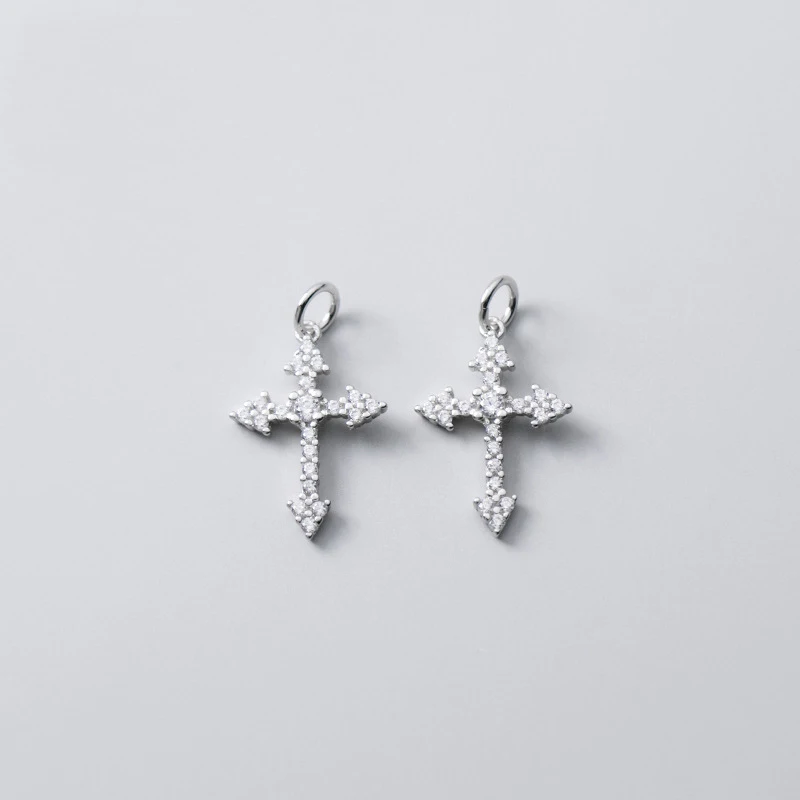 Luxury Gift S925 Sterling Silver Zirconia Gothic Cross Pendant Charms For Necklace Bracelet Earrings Permanent Jewelry Making