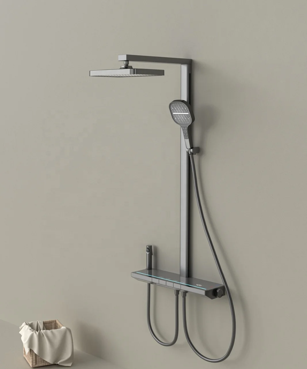 Gun gray luxurious chrome plated bathroom shower device, all copper material for hot and cold switches bathroom shower set