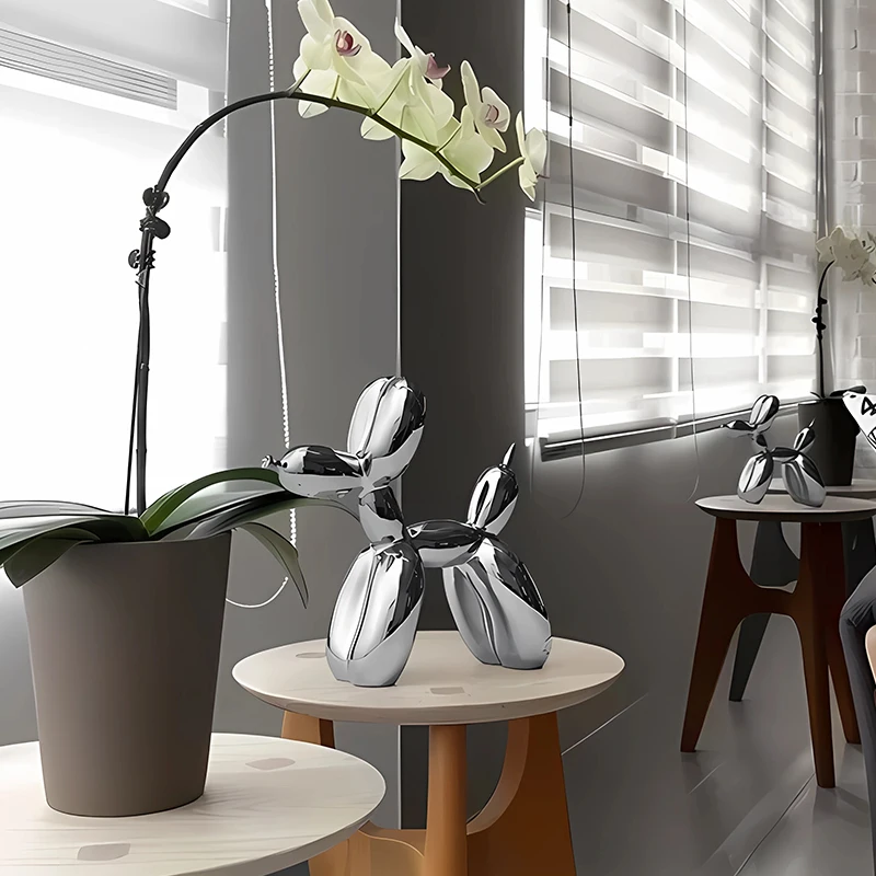 O&M Electroplated Resin Gold Jeff Koons Balloon Dog Office Decoration Table Sculpture Balloon Dog Statue