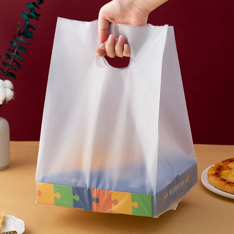 Flat bottom clear plastic shopping bags food delivery restaurant carry transparent pizza cake carry takeout bag with your LOGO