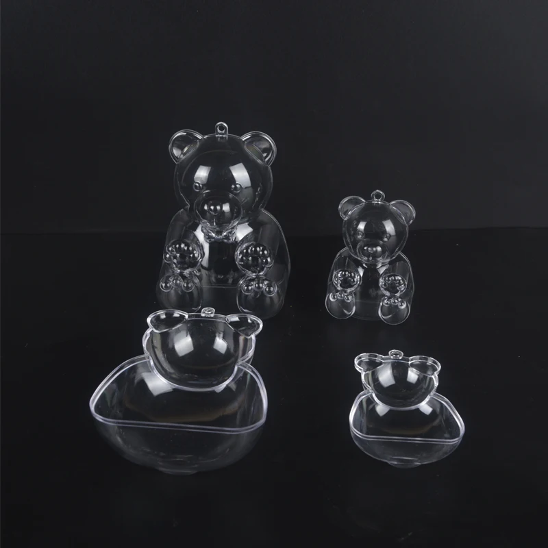 Personalized Bear Shaped Candy Packaging Boxes Clear Gift Cartoon Plastic Bear Box  For Christmas Party