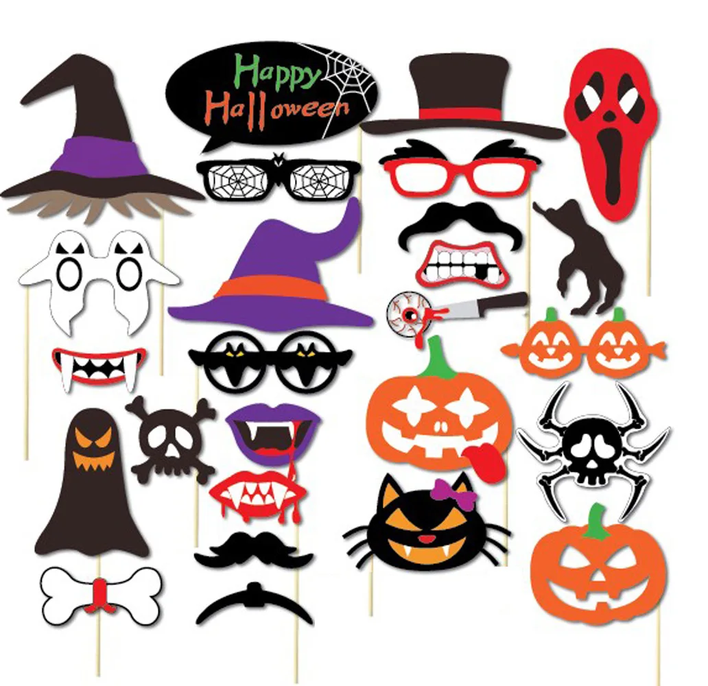 Halloween photo props face mask haunted house photo background pumpkin ghost decoration 22 sets