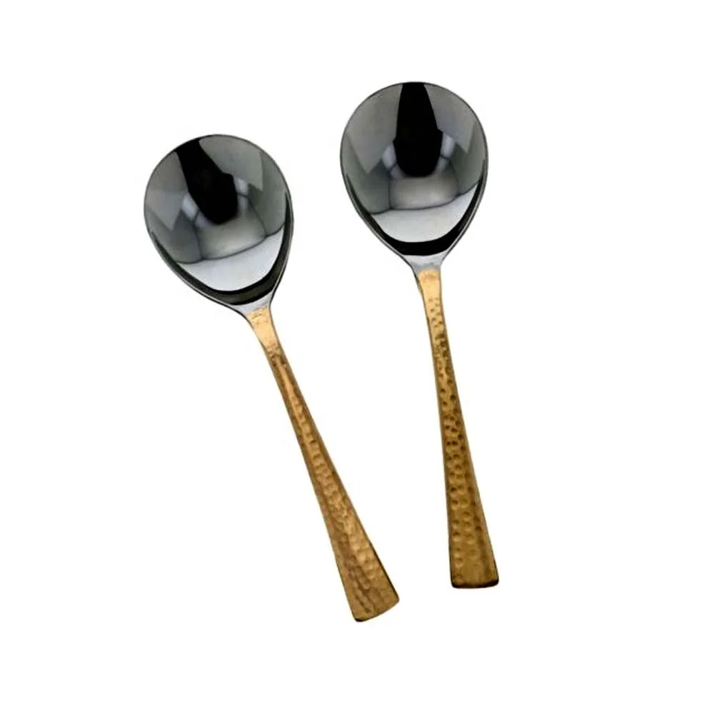 Salad Server V Line Design Brass Handle stainless steel Decorative hot food party food warmer buffet salad servers