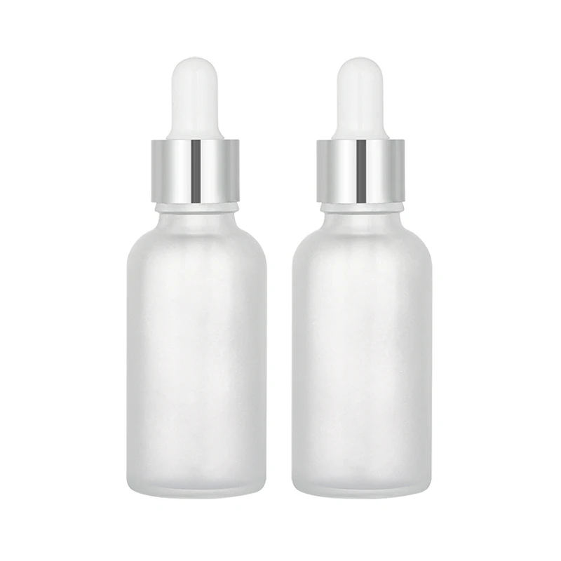 Custom essential oil packaging 1oz 30ml serum high end cylinder transparent frosted white plastic dropper bottle