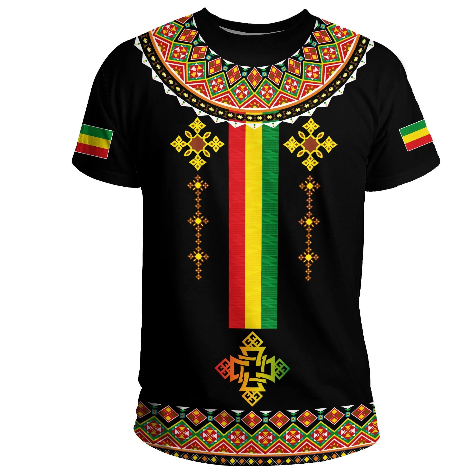 Oversized Sublimation Printing 3d Men T-shirt Ethiopian Traditional Dress T Shirt Wholesale in Bulk Custom Logo Soft Polyester