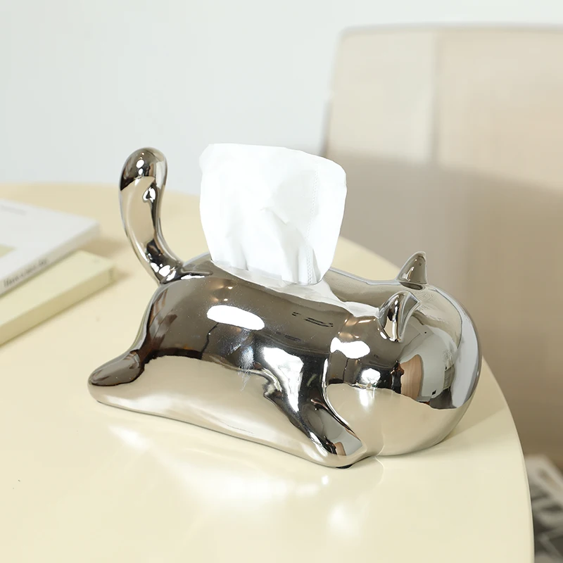 Creative Cartoon Abstract Cat Ceramic Tissue Box Elegant Household Decorations for Living Room Unique Desktop Tissue Box