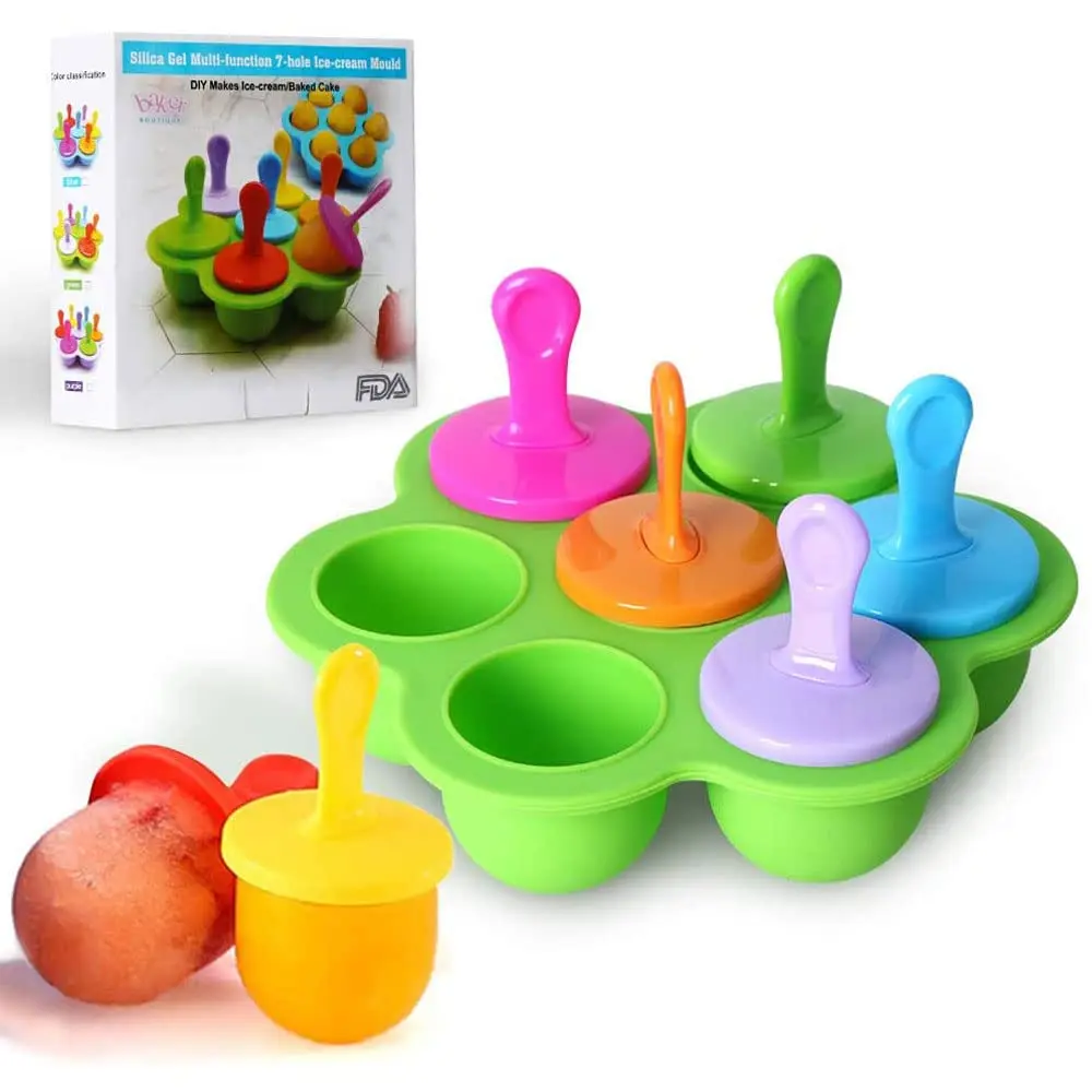 Hot Selling Bpa Free Silicone Popsicle Ice Cream Pop Molds Round Shape Reusable Silicone Ice Pop Maker Popsicle Mold With Stick