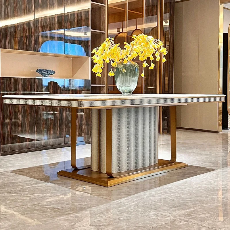 Hot selling dining room set Fen di benley style crocodile leather gold metal luxury dining chair dining table set series