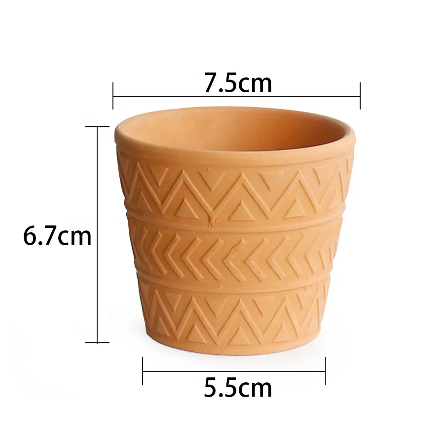 Wholesale Bulk 3 inch Round Terracotta Pot  Planter Pots Succulent Mini  Flower Pot with Embossed Design for Garden Home Decor