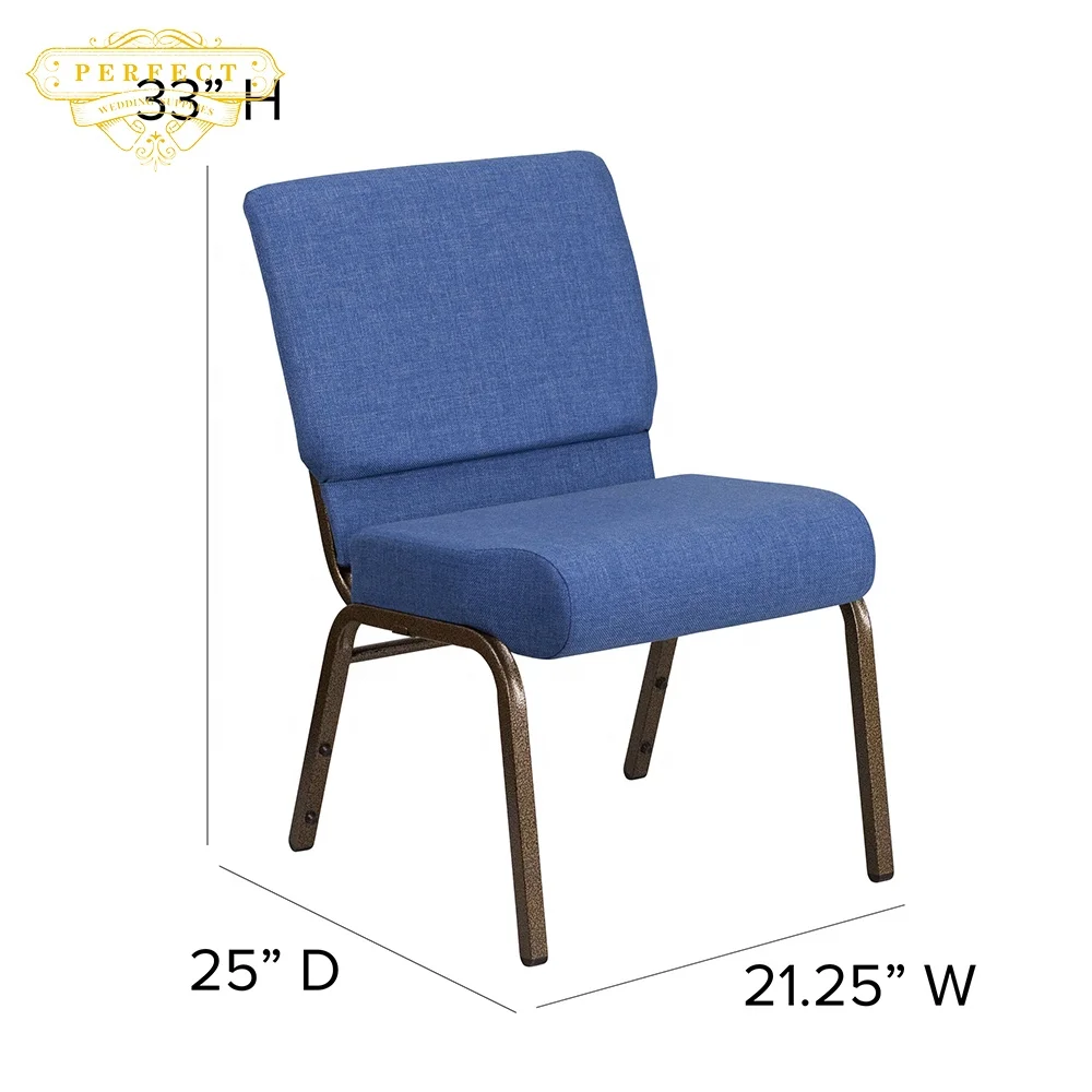 Modern Auditorium Cheap Blue Church Chairs Metal Frame Fabric Velvet Cover Church Chairs