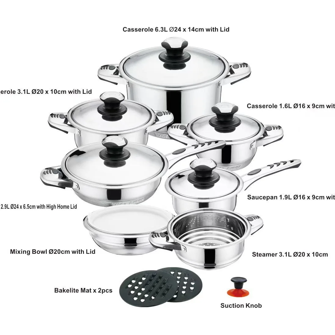 MU New Design Culinary Comforts Kitchen Cooking Pot Sets Stainless Steel Cookware Sets