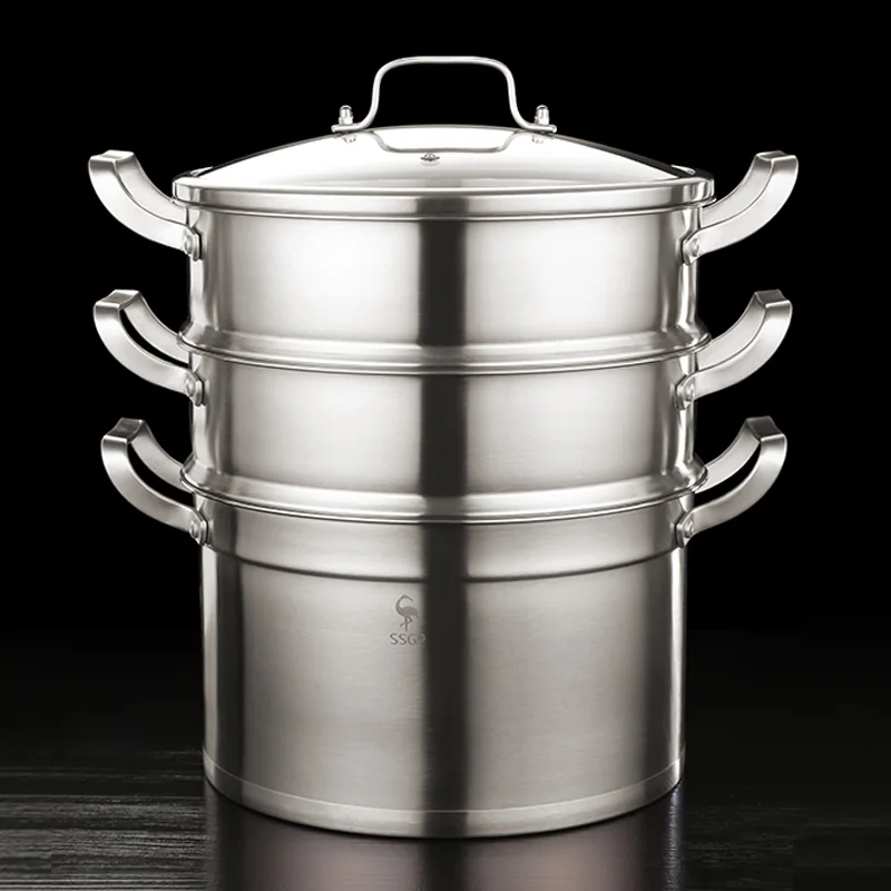 
SSGP Stainless Steel Cooker 3 Tier Set Aluminum Stock Steam Cooking Price Steamer Pot 