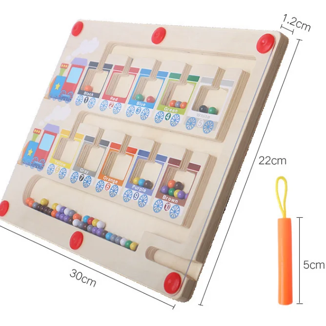 Kids Early Educational Travel Toy Magnetic Pen Beads Train Locomotive Drawing Dot Art Large Doodle Scribble Wooden Board